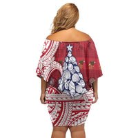 American Samoa Christmas Family Matching Off Shoulder Short Dress and Hawaiian Shirt Seashell Xmas Tree Tribal Waves DT05 - Polynesian Pride