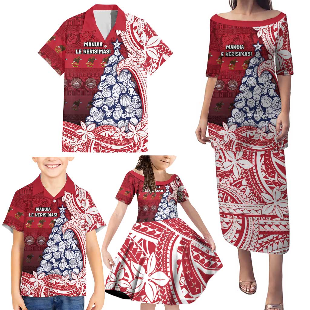 American Samoa Christmas Family Matching Puletasi and Hawaiian Shirt Seashell Xmas Tree Tribal Waves DT05 - Polynesian Pride