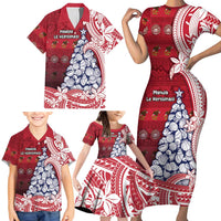 American Samoa Christmas Family Matching Short Sleeve Bodycon Dress and Hawaiian Shirt Seashell Xmas Tree Tribal Waves DT05 - Polynesian Pride