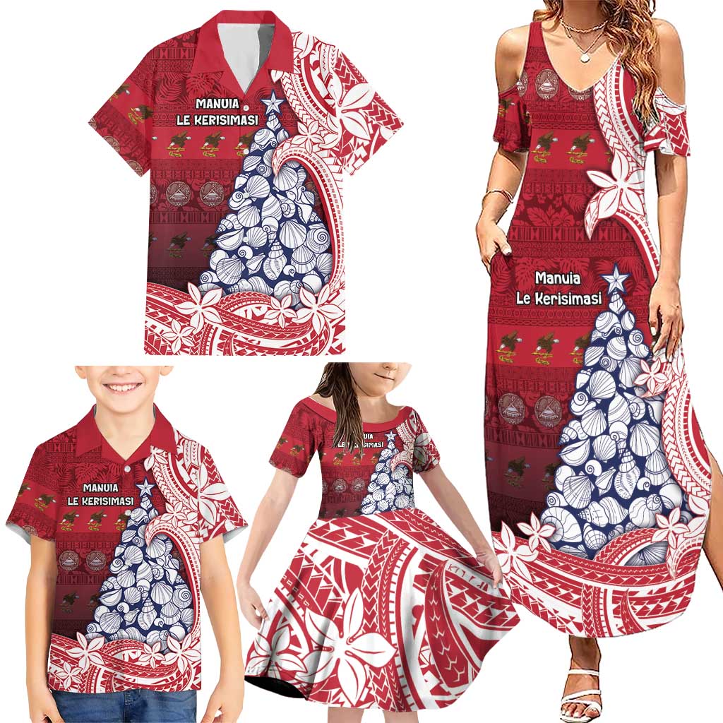 American Samoa Christmas Family Matching Summer Maxi Dress and Hawaiian Shirt Seashell Xmas Tree Tribal Waves DT05 - Polynesian Pride
