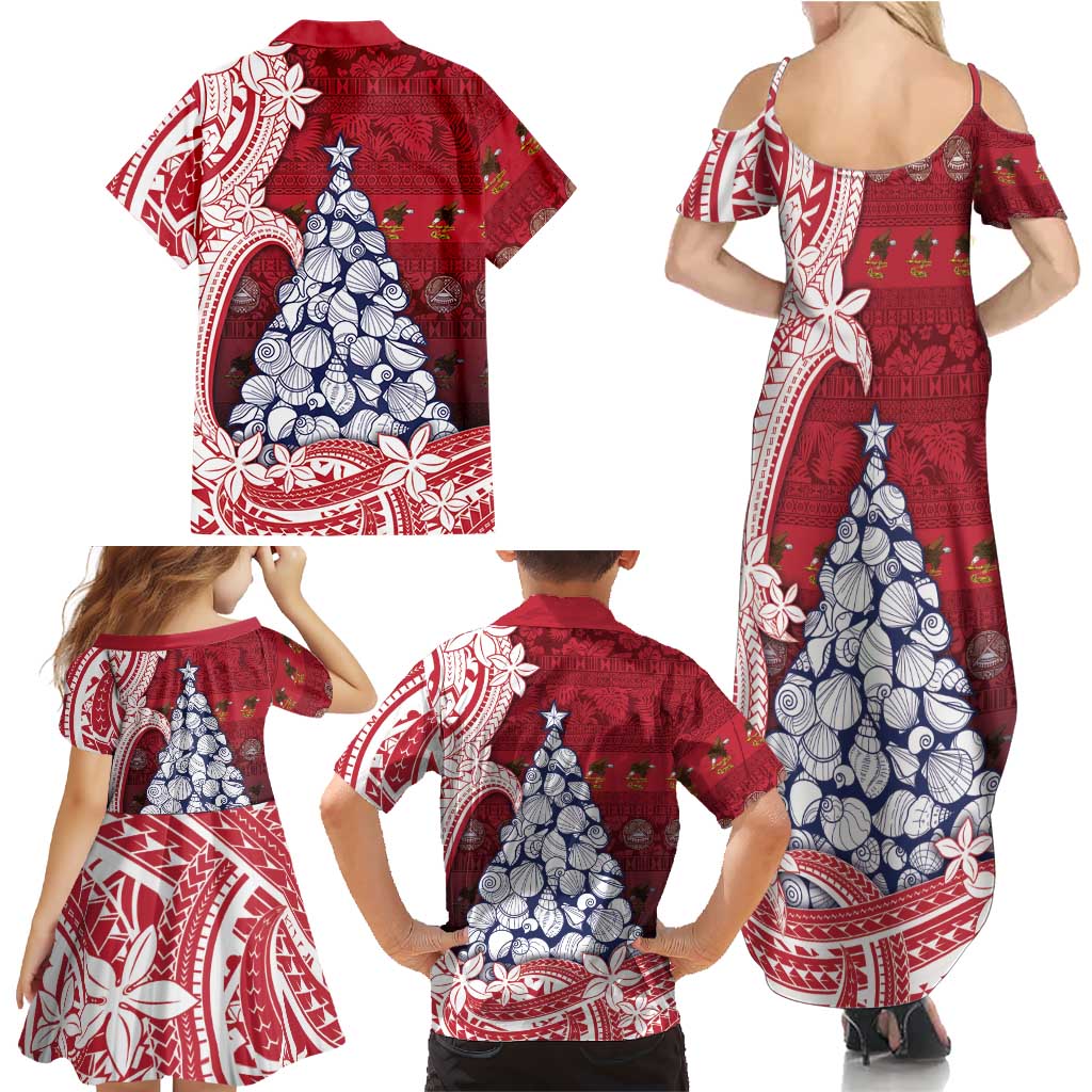 American Samoa Christmas Family Matching Summer Maxi Dress and Hawaiian Shirt Seashell Xmas Tree Tribal Waves DT05 - Polynesian Pride