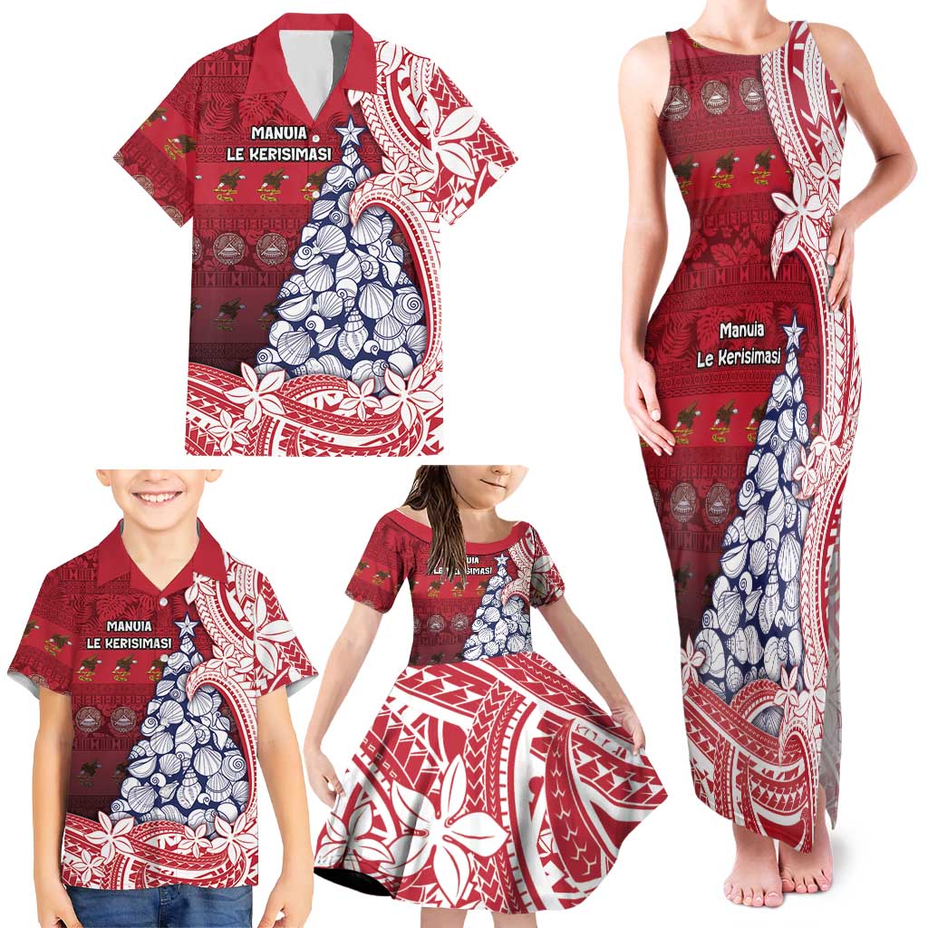 American Samoa Christmas Family Matching Tank Maxi Dress and Hawaiian Shirt Seashell Xmas Tree Tribal Waves DT05 - Polynesian Pride