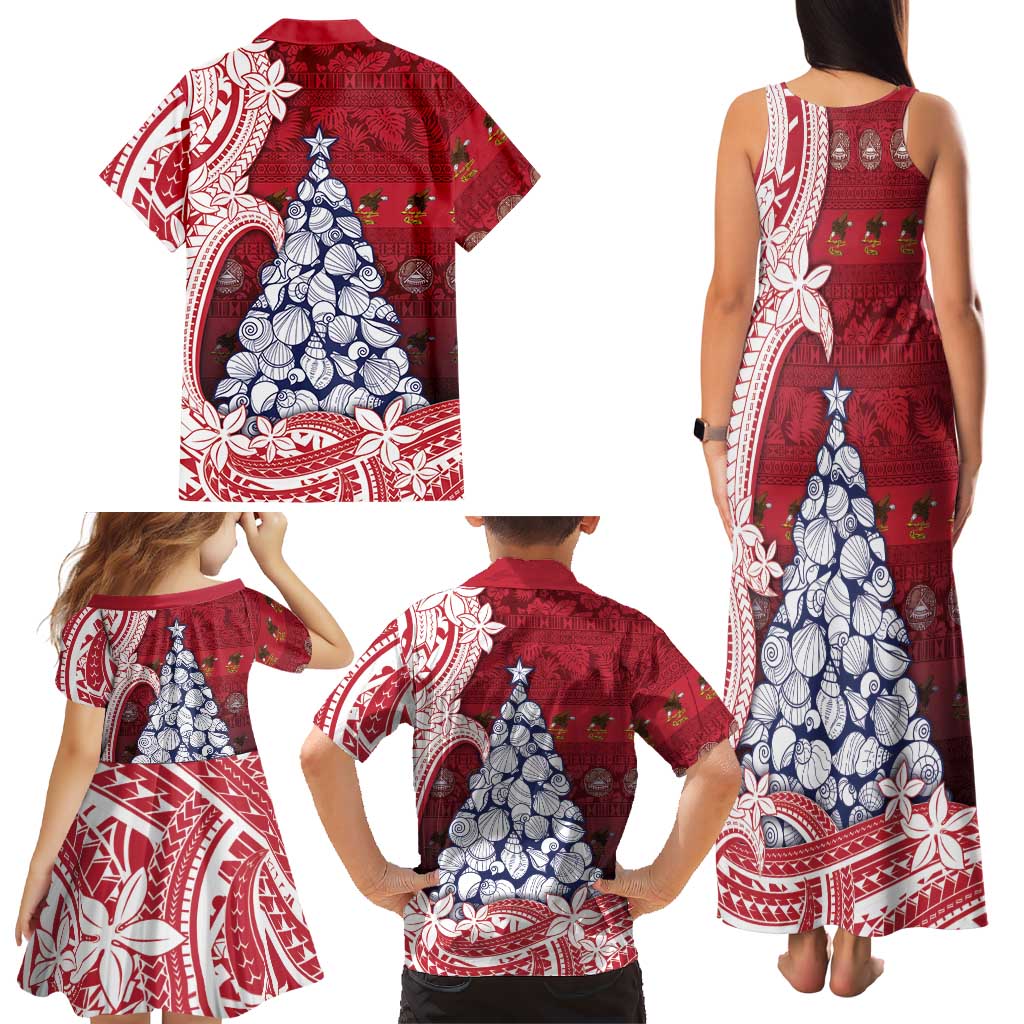 American Samoa Christmas Family Matching Tank Maxi Dress and Hawaiian Shirt Seashell Xmas Tree Tribal Waves DT05 - Polynesian Pride