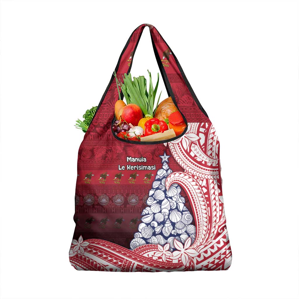 American Samoa Christmas Grocery Bag Seashell Xmas Tree Tribal Waves - Polynesian Pride