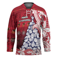 American Samoa Christmas Hockey Jersey Seashell Xmas Tree Tribal Waves - Polynesian Pride