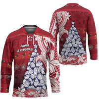 American Samoa Christmas Hockey Jersey Seashell Xmas Tree Tribal Waves - Polynesian Pride