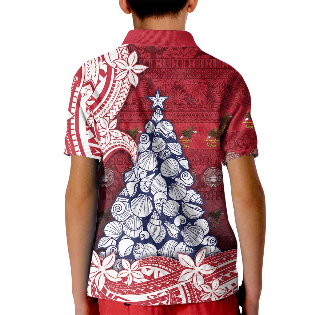 American Samoa Christmas Kid Polo Shirt Seashell Xmas Tree Tribal Waves - Polynesian Pride