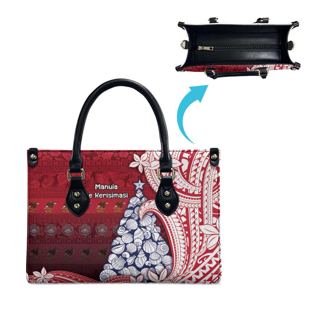 American Samoa Christmas Leather Bag Seashell Xmas Tree Tribal Waves - Polynesian Pride