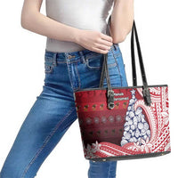 American Samoa Christmas Leather Tote Bag Seashell Xmas Tree Tribal Waves - Polynesian Pride