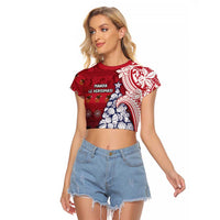 American Samoa Christmas Raglan Cropped T Shirt Seashell Xmas Tree Tribal Waves DT05 Female Red - Polynesian Pride