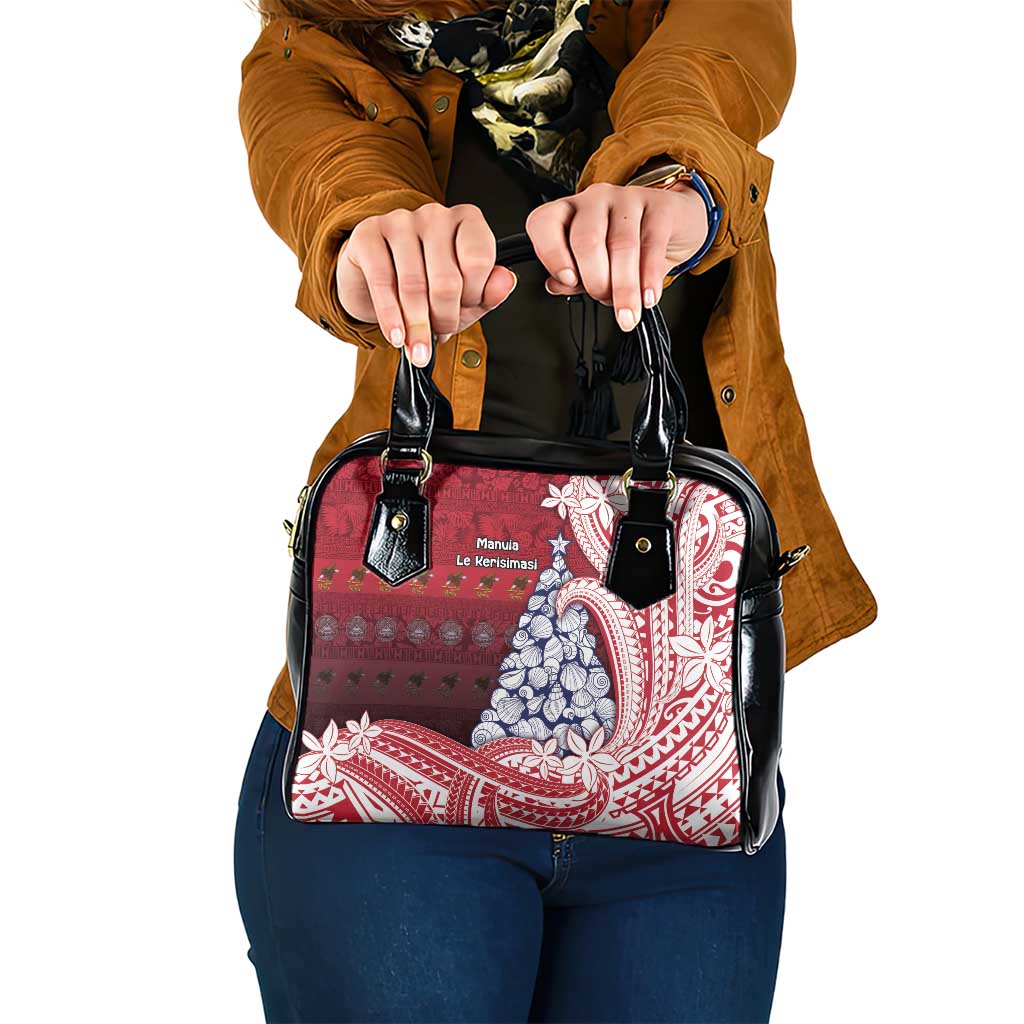 American Samoa Christmas Shoulder Handbag Seashell Xmas Tree Tribal Waves - Polynesian Pride