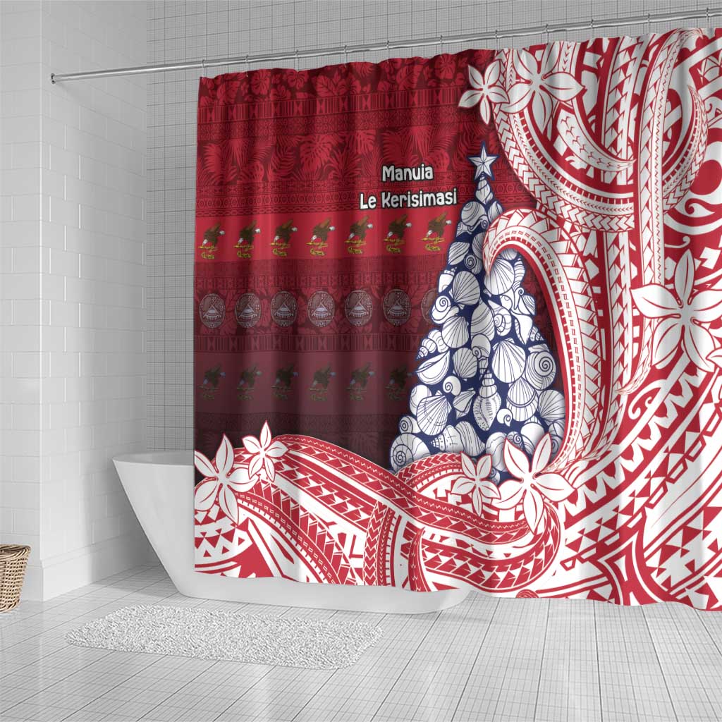 American Samoa Christmas Shower Curtain Seashell Xmas Tree Tribal Waves - Polynesian Pride