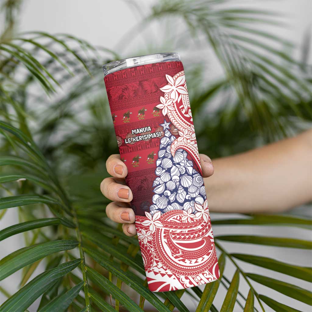 American Samoa Christmas Skinny Tumbler Seashell Xmas Tree Tribal Waves - Polynesian Pride