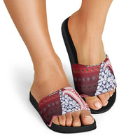 American Samoa Christmas Slide Sandals Seashell Xmas Tree Tribal Waves - Polynesian Pride