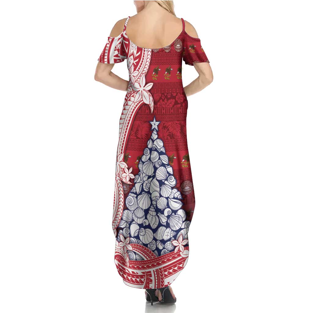 American Samoa Christmas Summer Maxi Dress Seashell Xmas Tree Tribal Waves - Polynesian Pride