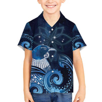 New Zealand Matariki Family Matching Long Sleeve Bodycon Dress and Hawaiian Shirt Maori Tui Bird Blue Galaxy DT05 Son's Shirt Blue - Polynesian Pride