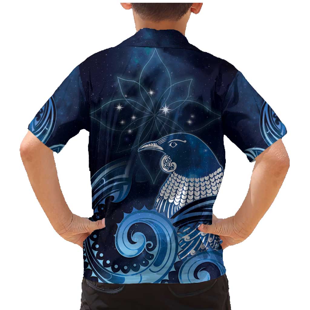 New Zealand Matariki Family Matching Mermaid Dress and Hawaiian Shirt Maori Tui Bird Blue Galaxy DT05 - Polynesian Pride