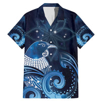 New Zealand Matariki Family Matching Mermaid Dress and Hawaiian Shirt Maori Tui Bird Blue Galaxy DT05 Dad's Shirt - Short Sleeve Blue - Polynesian Pride