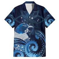 New Zealand Matariki Family Matching Off The Shoulder Long Sleeve Dress and Hawaiian Shirt Maori Tui Bird Blue Galaxy DT05 Dad's Shirt - Short Sleeve Blue - Polynesian Pride
