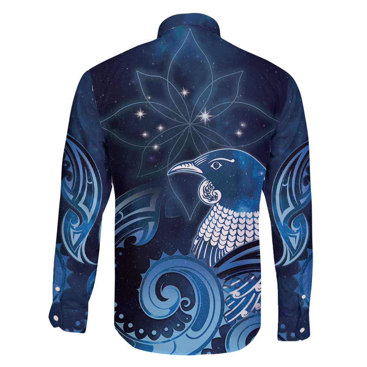 New Zealand Matariki Family Matching Off The Shoulder Long Sleeve Dress and Hawaiian Shirt Maori Tui Bird Blue Galaxy DT05 - Polynesian Pride