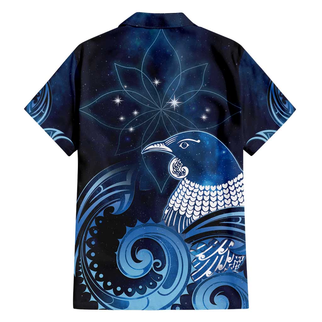 New Zealand Matariki Family Matching Off Shoulder Short Dress and Hawaiian Shirt Maori Tui Bird Blue Galaxy DT05 - Polynesian Pride