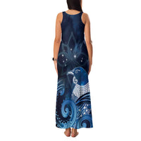 New Zealand Matariki Family Matching Tank Maxi Dress and Hawaiian Shirt Maori Tui Bird Blue Galaxy DT05 - Polynesian Pride