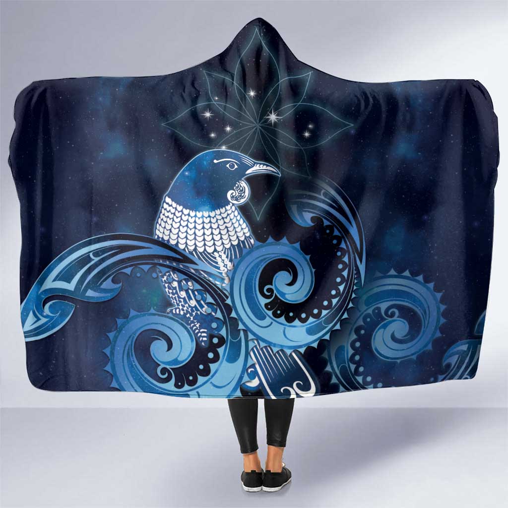 New Zealand Matariki Hooded Blanket Maori Tui Bird Blue Galaxy