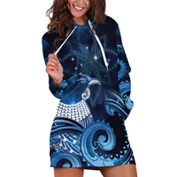 New Zealand Matariki Hoodie Dress Maori Tui Bird Blue Galaxy DT05 Blue - Polynesian Pride
