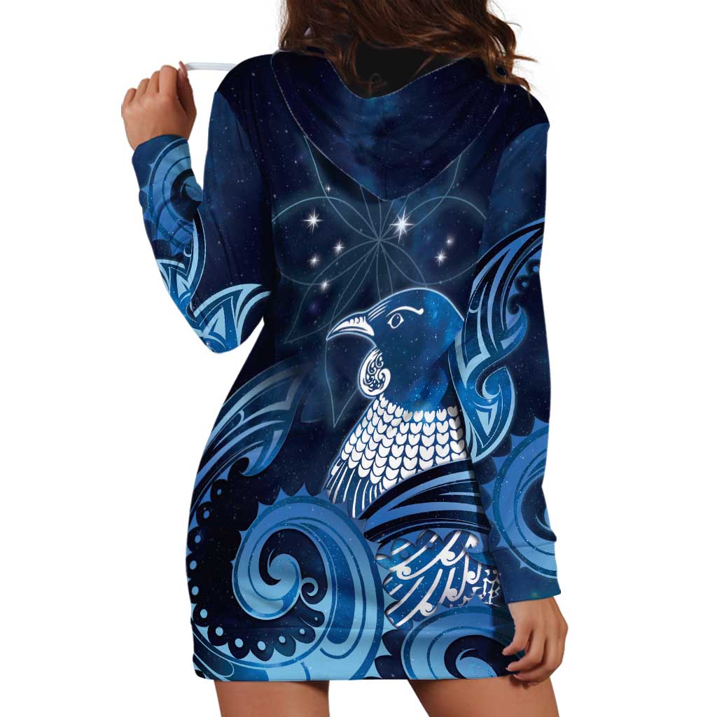 New Zealand Matariki Hoodie Dress Maori Tui Bird Blue Galaxy DT05 - Polynesian Pride