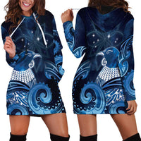 New Zealand Matariki Hoodie Dress Maori Tui Bird Blue Galaxy DT05 - Polynesian Pride