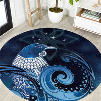 New Zealand Matariki Round Carpet Maori Tui Bird Blue Galaxy