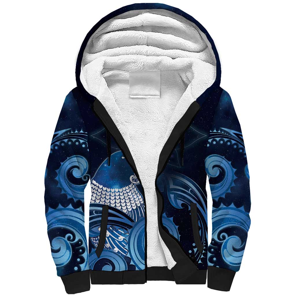 New Zealand Matariki Sherpa Hoodie Maori Tui Bird Blue Galaxy DT05 Unisex Blue - Polynesian Pride