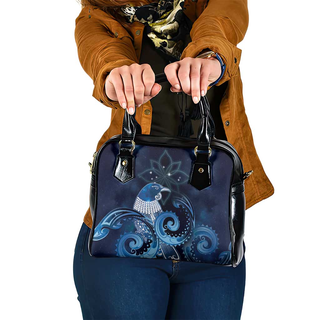 New Zealand Matariki Shoulder Handbag Maori Tui Bird Blue Galaxy