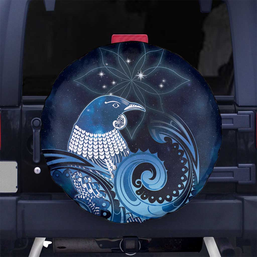 New Zealand Matariki Spare Tire Cover Maori Tui Bird Blue Galaxy