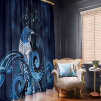 New Zealand Matariki Window Curtain Maori Tui Bird Blue Galaxy