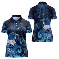 New Zealand Matariki Women Polo Shirt Maori Tui Bird Blue Galaxy DT05 - Polynesian Pride