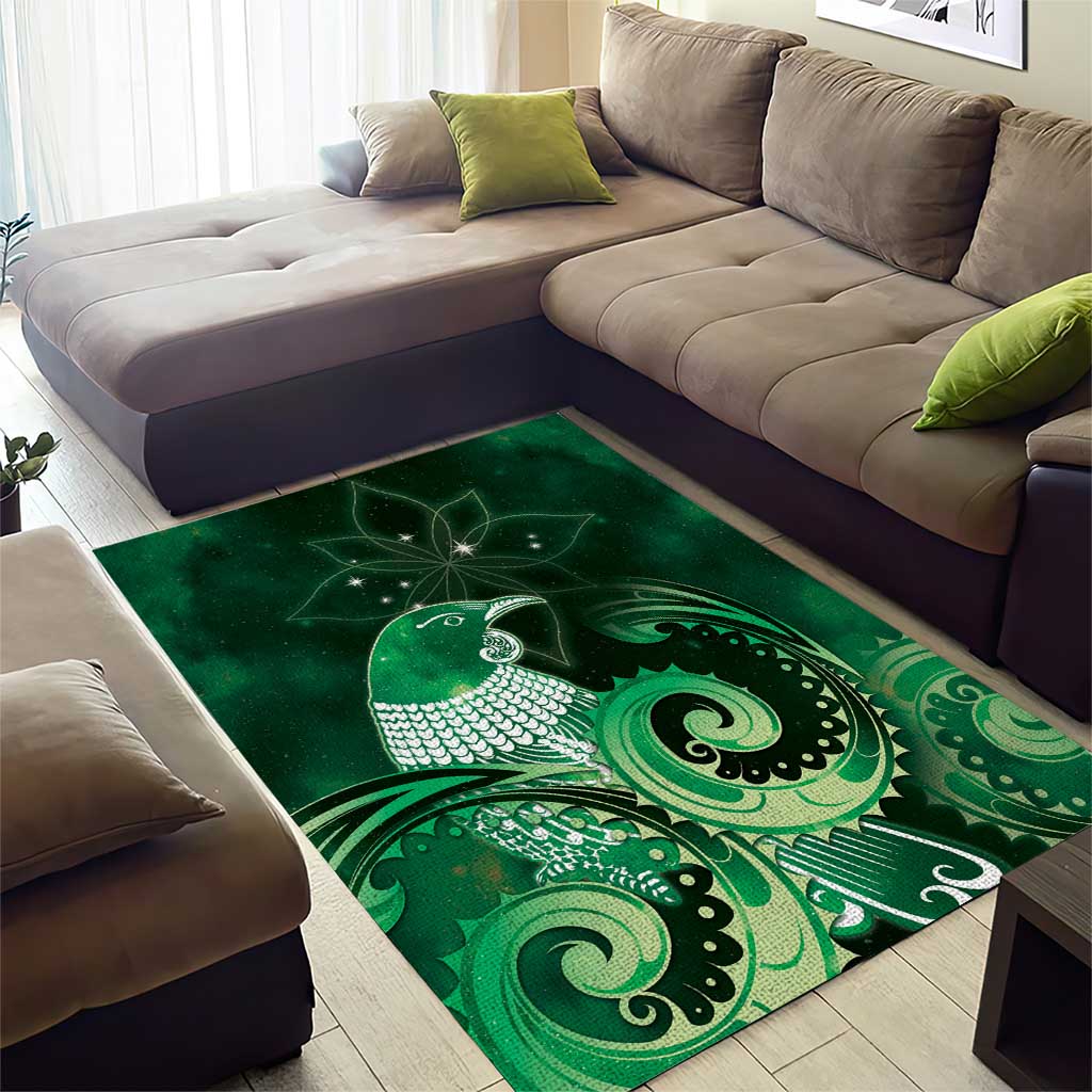 New Zealand Matariki Area Rug Maori Tui Bird Green Galaxy