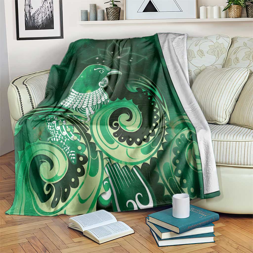 New Zealand Matariki Blanket Maori Tui Bird Green Galaxy