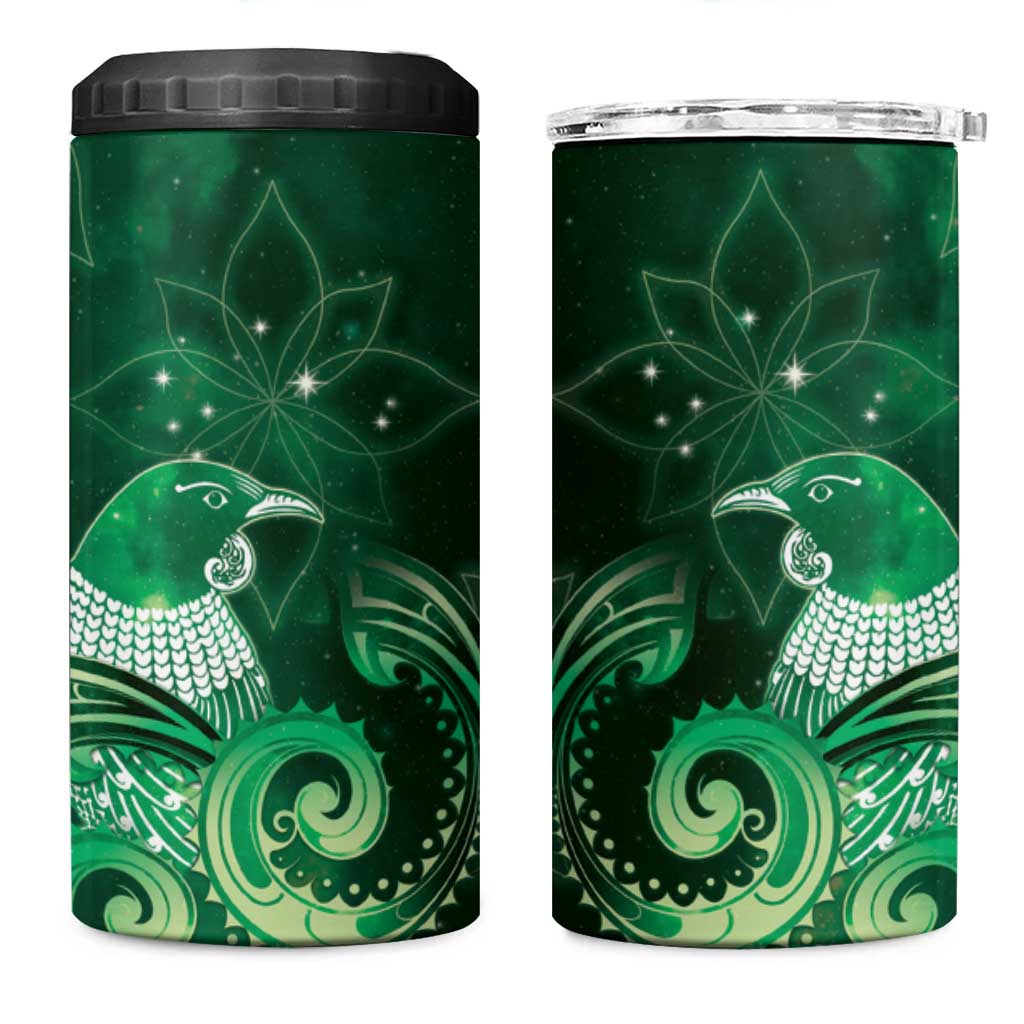 New Zealand Matariki 4 in 1 Can Cooler Tumbler Maori Tui Bird Green Galaxy