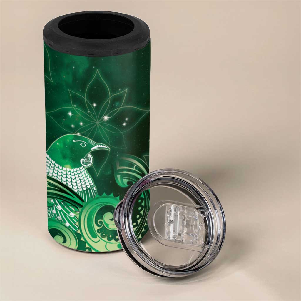 New Zealand Matariki 4 in 1 Can Cooler Tumbler Maori Tui Bird Green Galaxy