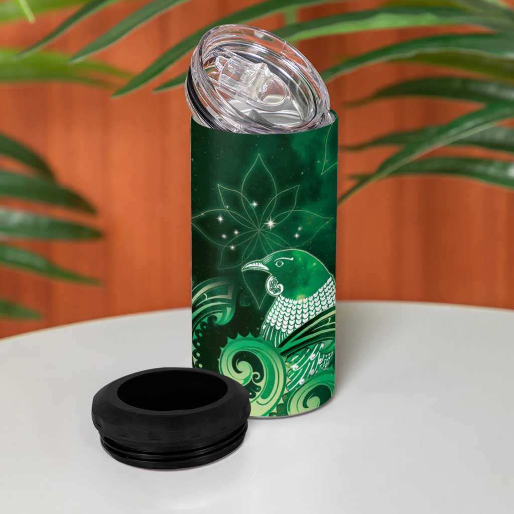 New Zealand Matariki 4 in 1 Can Cooler Tumbler Maori Tui Bird Green Galaxy