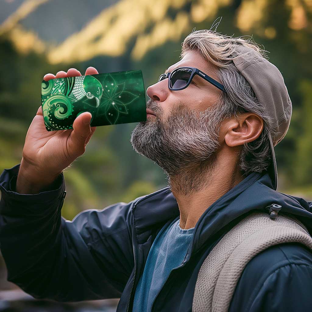 New Zealand Matariki 4 in 1 Can Cooler Tumbler Maori Tui Bird Green Galaxy