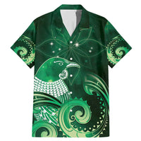 New Zealand Matariki Family Matching Mermaid Dress and Hawaiian Shirt Maori Tui Bird Green Galaxy DT05 Dad's Shirt - Short Sleeve Green - Polynesian Pride