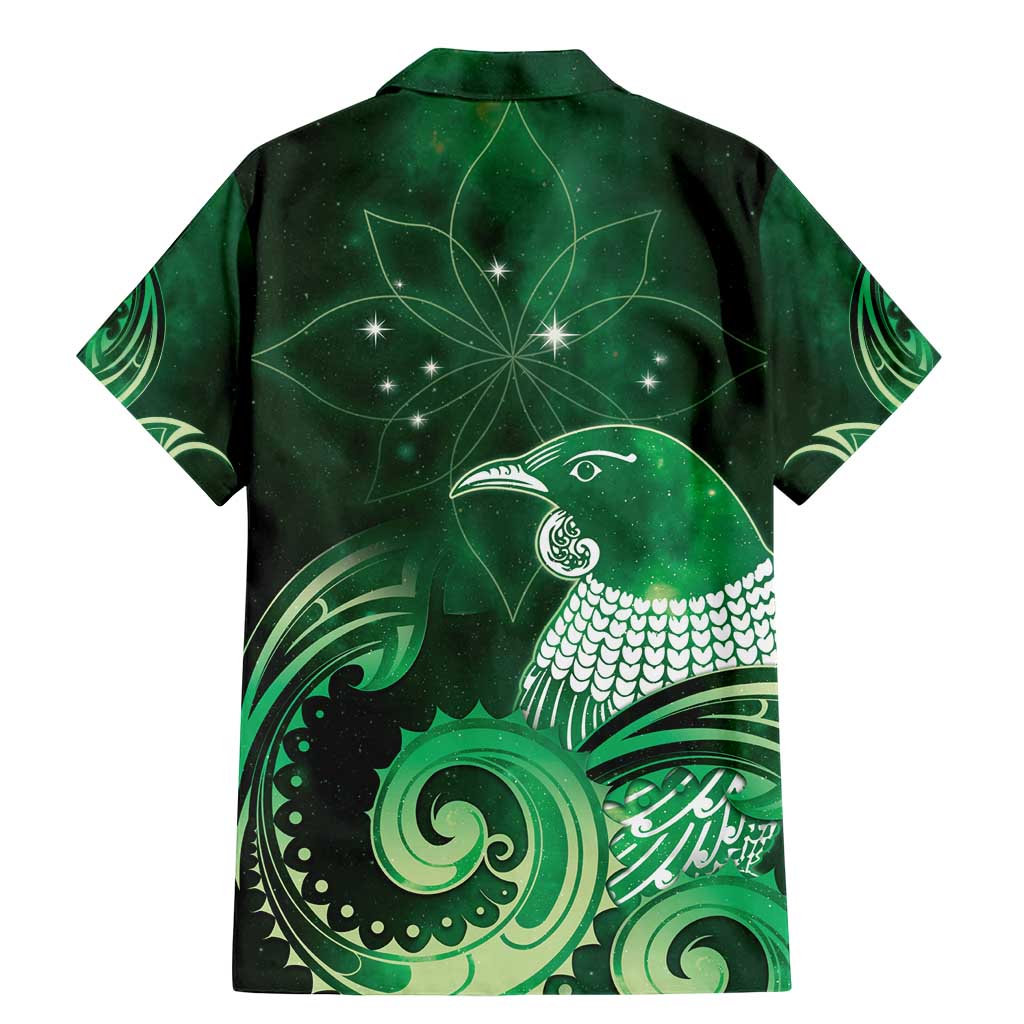 New Zealand Matariki Family Matching Mermaid Dress and Hawaiian Shirt Maori Tui Bird Green Galaxy DT05 - Polynesian Pride
