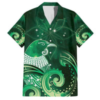 New Zealand Matariki Family Matching Off The Shoulder Long Sleeve Dress and Hawaiian Shirt Maori Tui Bird Green Galaxy DT05 Dad's Shirt - Short Sleeve Green - Polynesian Pride