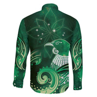 New Zealand Matariki Family Matching Off The Shoulder Long Sleeve Dress and Hawaiian Shirt Maori Tui Bird Green Galaxy DT05 - Polynesian Pride