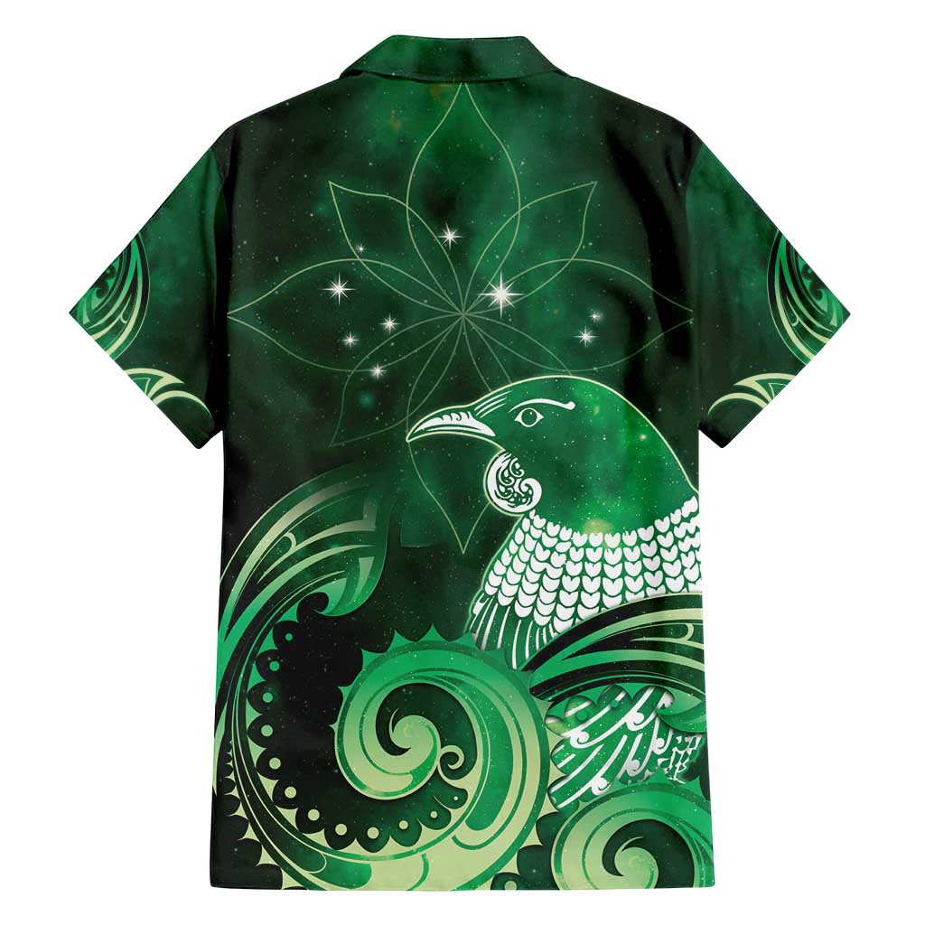 New Zealand Matariki Family Matching Puletasi and Hawaiian Shirt Maori Tui Bird Green Galaxy DT05 - Polynesian Pride