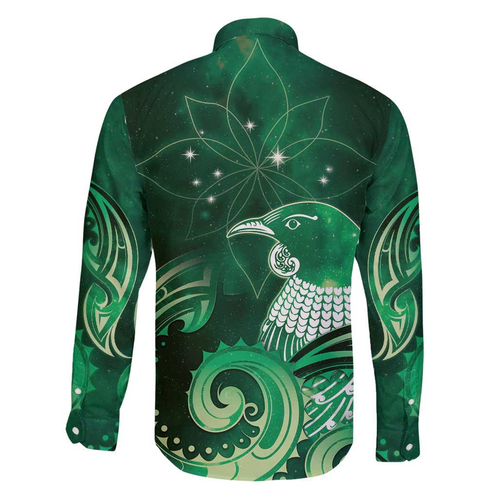 New Zealand Matariki Family Matching Summer Maxi Dress and Hawaiian Shirt Maori Tui Bird Green Galaxy DT05 - Polynesian Pride