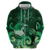 New Zealand Matariki Hoodie Maori Tui Bird Green Galaxy DT05 - Polynesian Pride