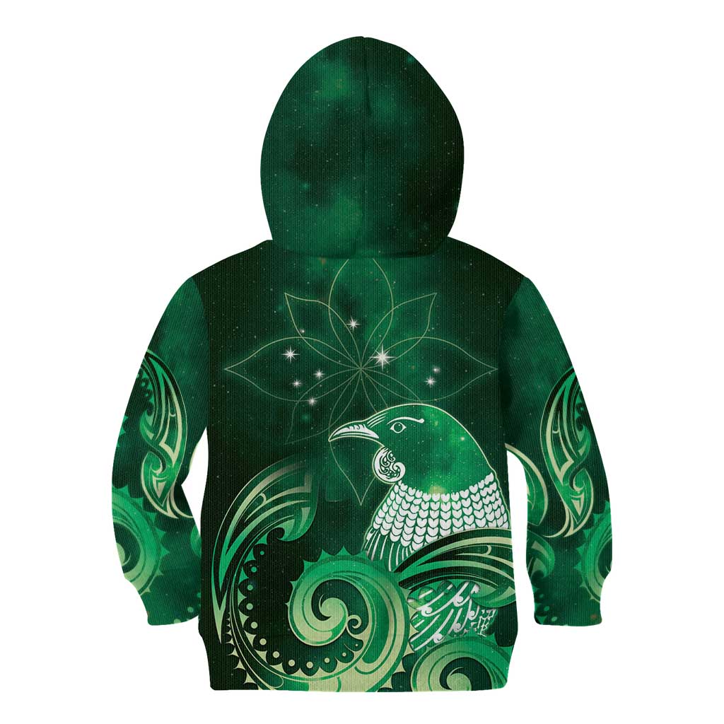 New Zealand Matariki Kid Hoodie Maori Tui Bird Green Galaxy DT05 - Polynesian Pride
